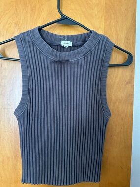 Aerie Sleeveless Ribbed Tank Top - Charcoal Gray Size M